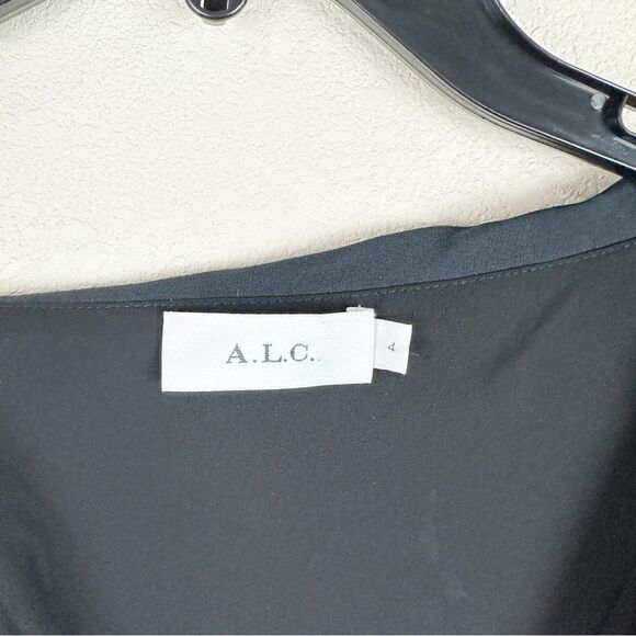 ALC Lucia Off shoulder Silk Black Floral Shoulder Mini Dress Size 4 - Picture 4 of 7